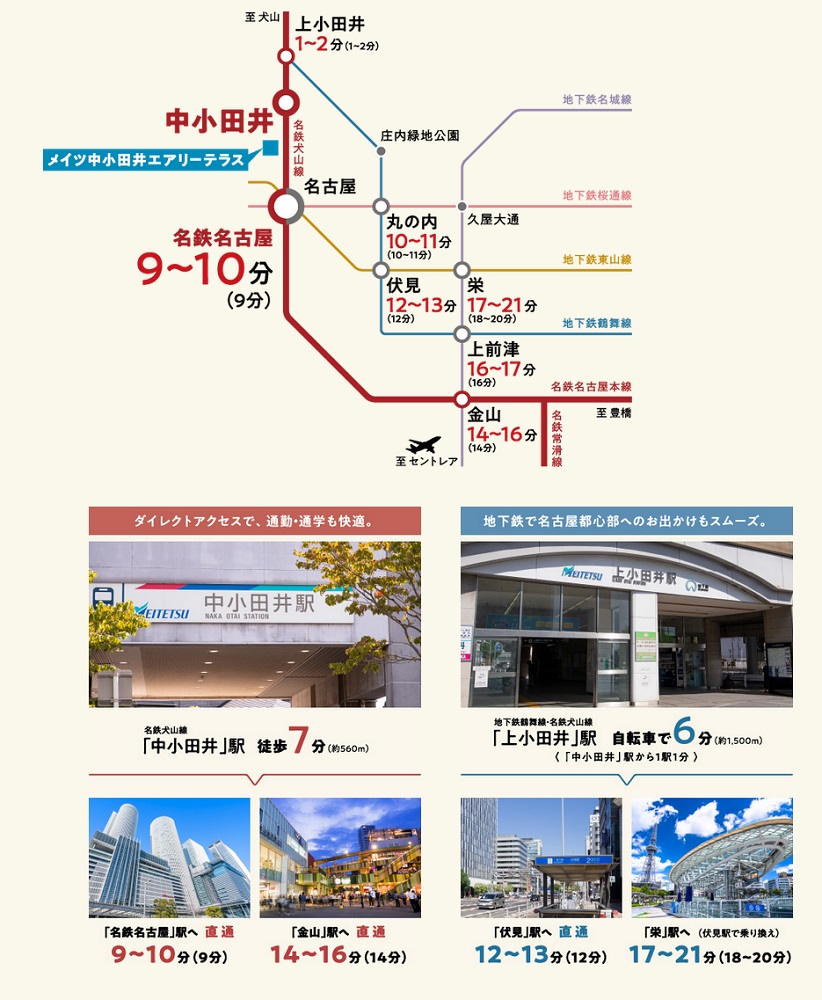 名古屋都心の主要駅に直結する、便利な電車アクセス。