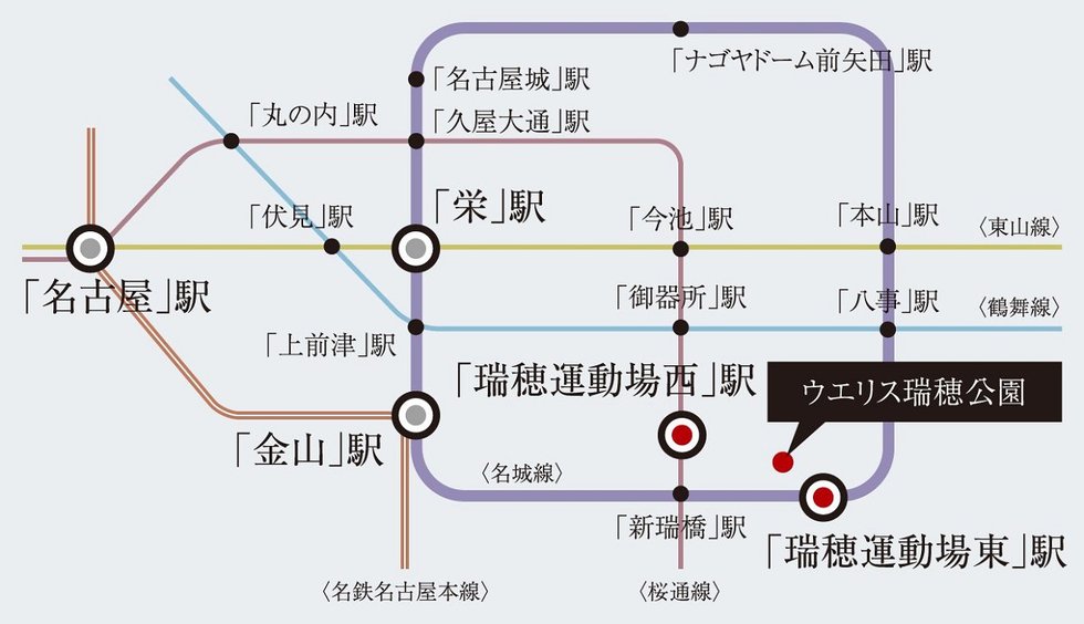 「栄」「金山」をはじめ、
主要駅へダイレクトにつながる。