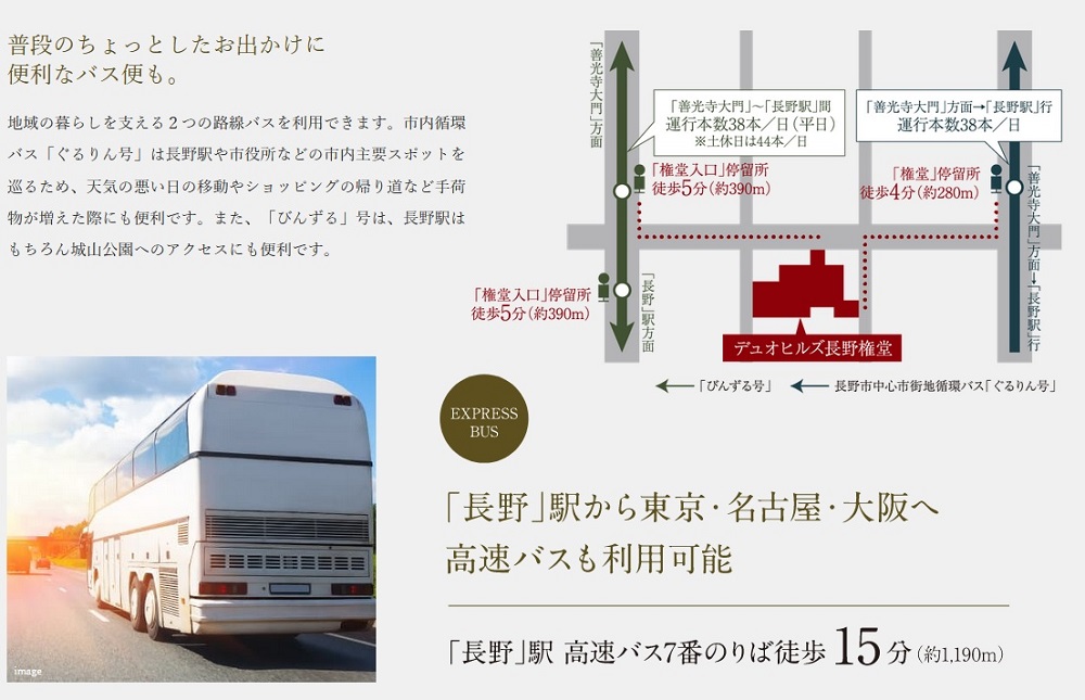 「長野」駅から東京･名古屋･大阪へ高速バスも利用可能