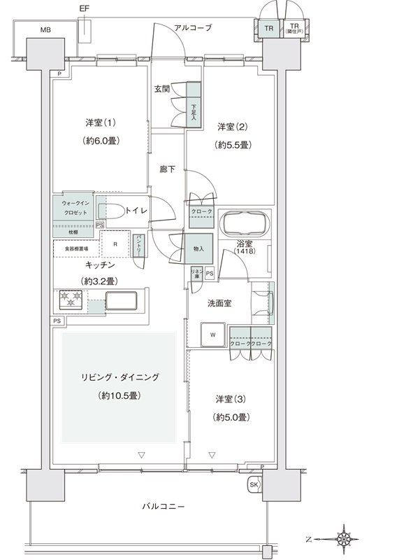 パークホームズ伊丹稲野ガーデンスクエア　パークフロント 間取り 67Aeタイプ