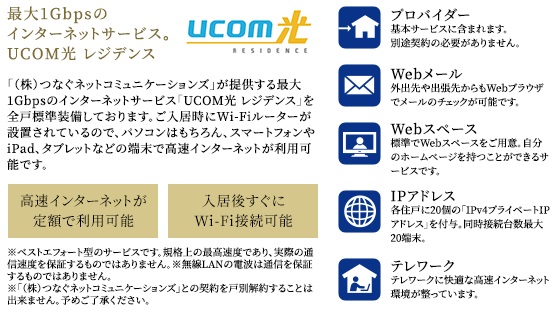 【全戸加入】最大1Gbpsのインターネットサービス。UCOM光 レジデンス