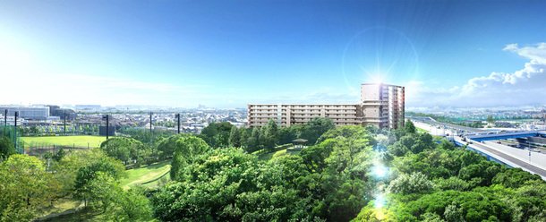 外観完成予想図(中央公園より現地を望む)