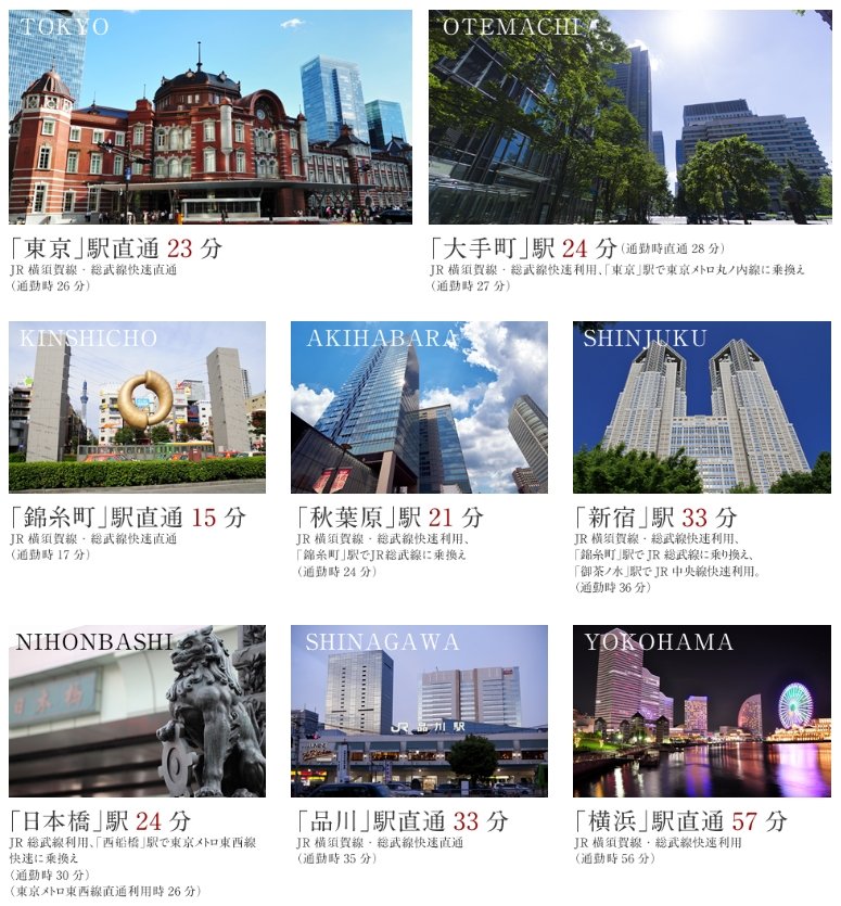 「東京」駅直通23分3駅5路線利用可能。 都心へダイレクト&スピーディに結ぶ。