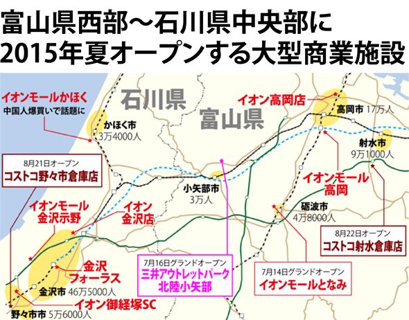 イオン王国・北陸にコストコ・三井アウトレット参戦で、商業戦争勃発か