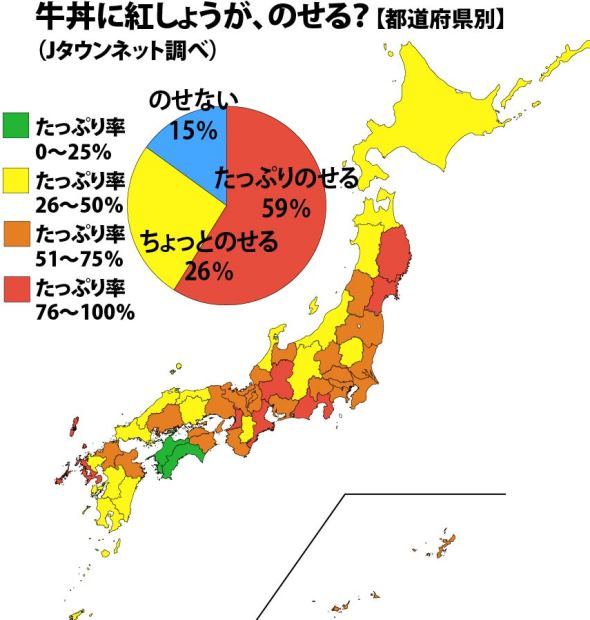 牛丼に「紅しょうが」大量にのせる人が多いのは、何県民？