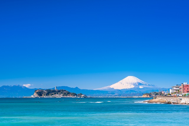 富士山と江の島を望む絶景は、「かながわ景勝50選」のひとつ