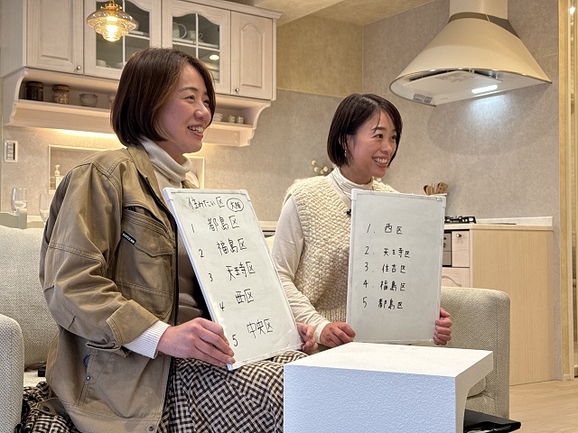 「女子建築設計株式会社」代表の大津さん（手前）とスタッフの齋藤さん（奥）。大阪市内で住むのにおすすめのエリアを教えてくれました
