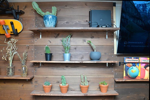 植物専用の壁棚をDIY(わかめさんの「アメカジ×DIYでつくるコンパクトな趣味空間」)
