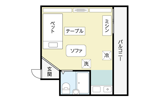 収納が少ないため壁一面に見せる収納をDIY