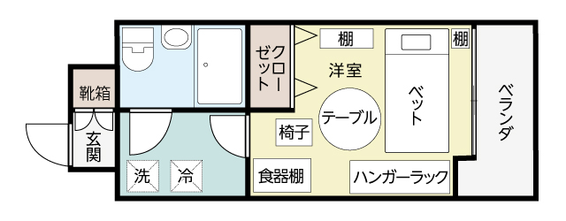 キッチンに収納がないため、電子レンジ等は居室に設置