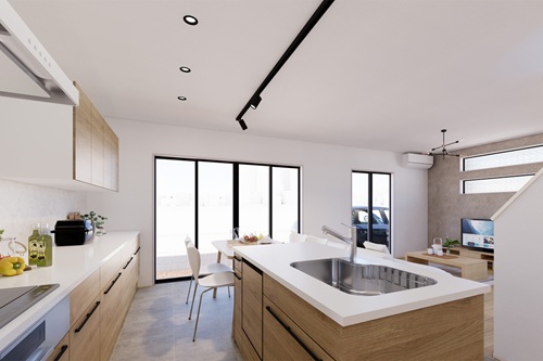 【4LDK】シンプル×II型アイランドキッチンプラン(出典:ワウハウス(株))