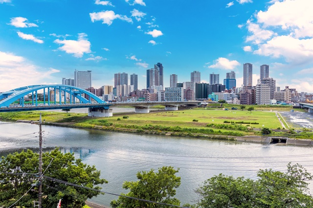 多摩川沿いの「多摩川緑地」には運動場やピクニックができる芝生広場などもあります