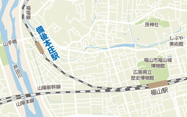 福山駅へ徒歩でのアクセスも可能です