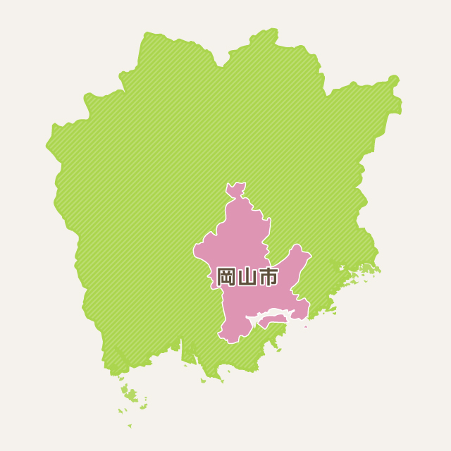 岡山県内の主要都市であり、中国地方では広島市に次ぐ規模を誇ります（編集部にて作成）