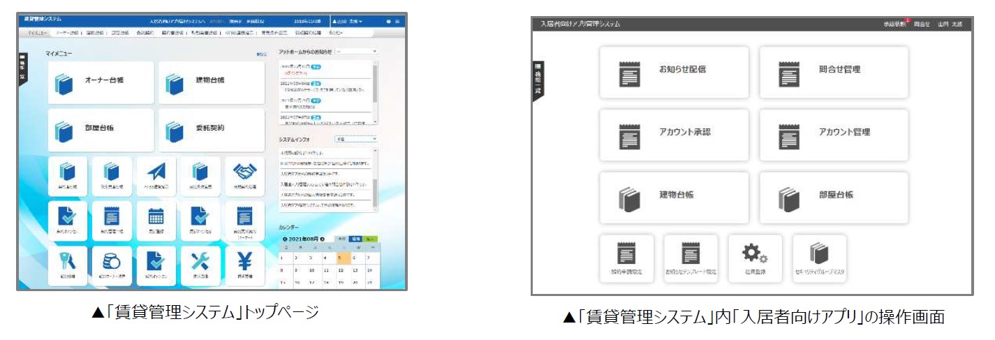 「賃貸管理システム」および「入居者向けアプリ」操作イメージ