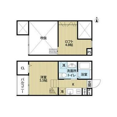 間取り［洋室５．５帖×ロフト４．８帖］