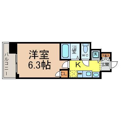 間取図　洋室６．３帖　独立洗面台　バルコニー