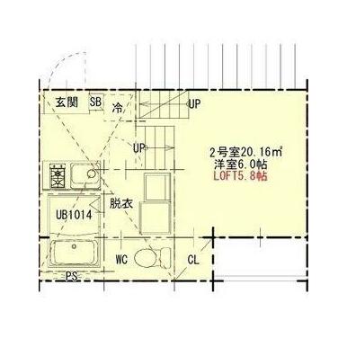 間取図　洋室６帖　ロフト５．８帖　脱衣洗面所　バルコニー