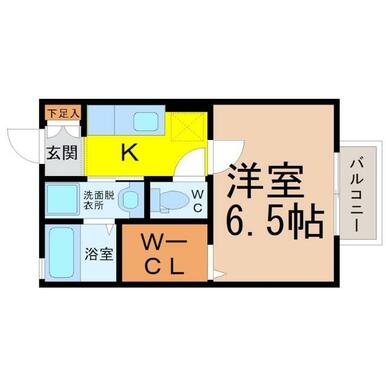 間取図　洋室６．５帖　脱衣洗面所　ウォークインクローゼット