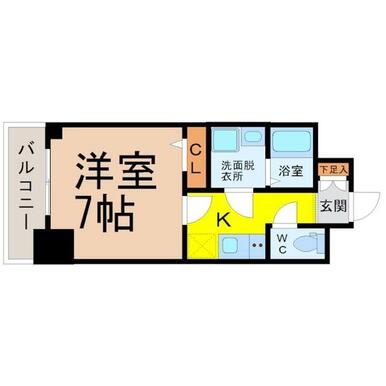 間取図　洋室７帖　脱衣洗面所　クローゼット付　バルコニー