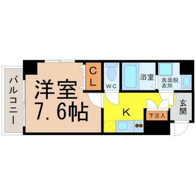 間取図　洋室７．６帖　脱衣洗面所　バルコニー