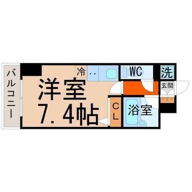 間取図　洋室７．４帖　バストイレ別　バルコニー