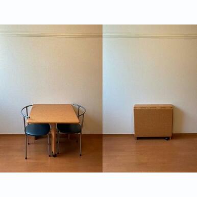 折りたたみ式テーブルはコンパクトに収まります。(1階)