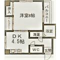 松山市 真砂町（松山市駅） 3階 １DKの間取り図