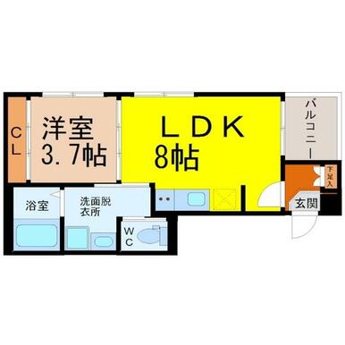 間取図　ＬＤＫ８帖　洋室３．７帖　脱衣洗面所