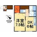 流山市 南流山２丁目（南流山駅） 2階 １DKの間取り図