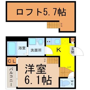 間取図　洋室６．１帖　ロフト５．７帖