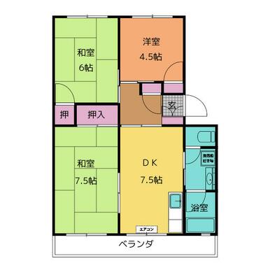 最上階・角部屋。エアコン付き３ＤＫ！