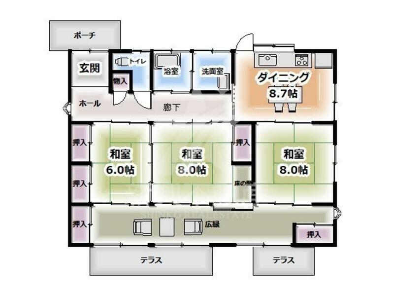 Miyakonojo City, Yamanokuchimachi Tomiyoshi, single-story, 3SDK