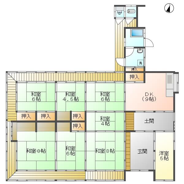 Nakada, Takebe-cho, Kita-ku, Okayama City (near Takebe Station) - Single-story house, 8 rooms, dining room, kitchen (DK) &mdash; photo 1