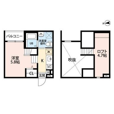 間取図　洋室５．８帖　ロフト４．７帖