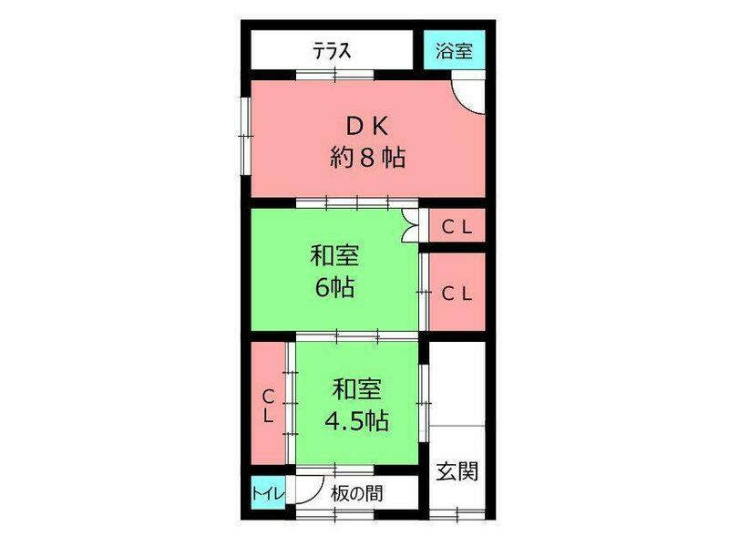 1-chome, Hori, Kaizuka City (Kaizuka Station), 1-story building, 2K