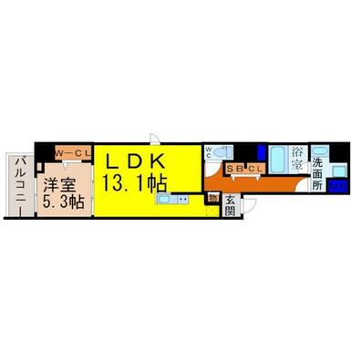 間取り　ＬＤＫ１３．１帖　洋室５．３帖