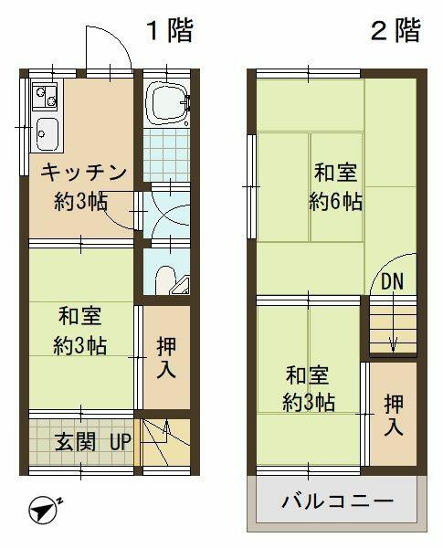 Kobe City, Tarumi Ward, Higashi-Tarumi 2-chome (near Higashi-Tarumi Station), 2-story building, 3DK &mdash; photo 1