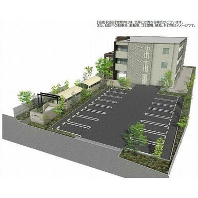 【外観パース】実際の建物と異なる場合がございます。また、絵図中の周辺環境・植栽などはイメージです。