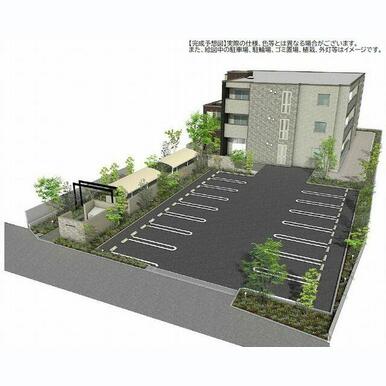 【外観パース】実際の建物と異なる場合がございます。また、絵図中の周辺環境・植栽などはイメージです。