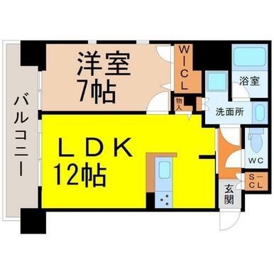 間取図　ＬＤＫ１２帖　洋室７帖　ウォークインクローゼット