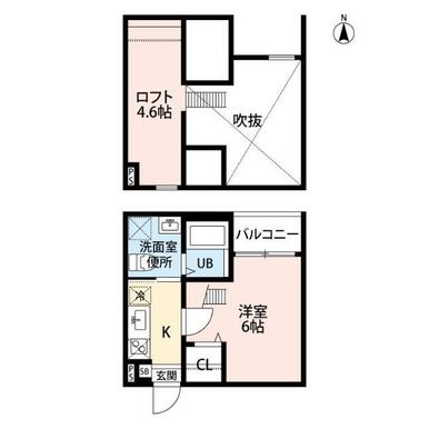 洋室６帖　ロフト４．６帖