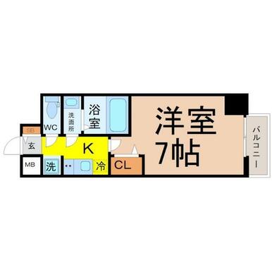 間取り　洋室７帖　脱衣洗面所　バルコニー