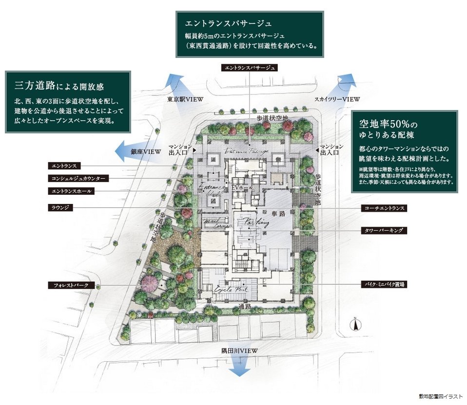 開放的な敷地を活かし、豊かな緑で満たした潤いのランドプラン