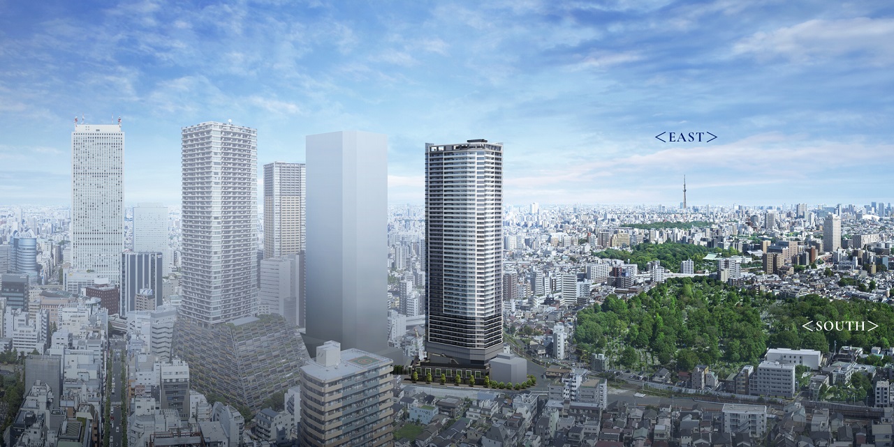 現地西側上空より臨む外観完成予想CG