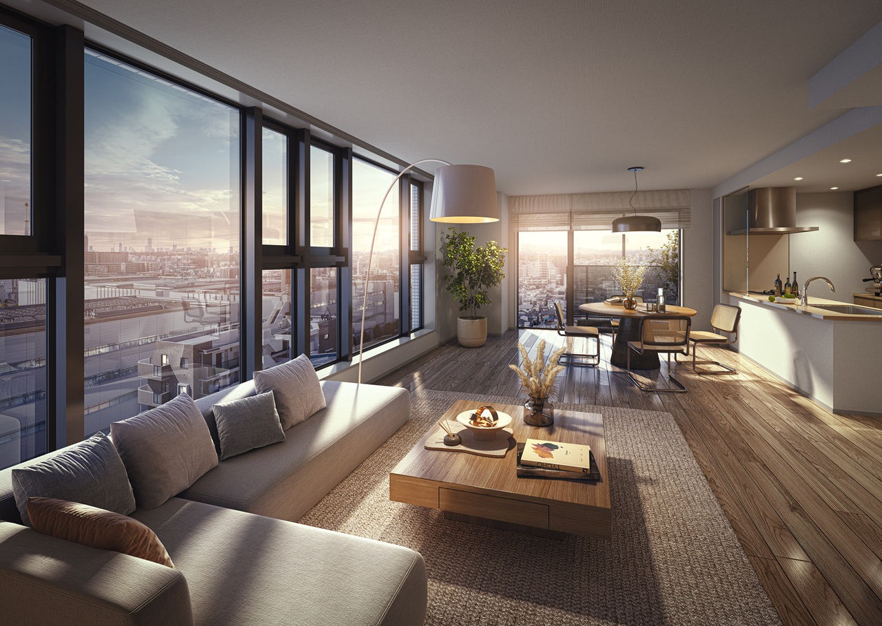 リビング・ダイニング・キッチン完成予想図（Hタイプ／有償設計変更プラン）