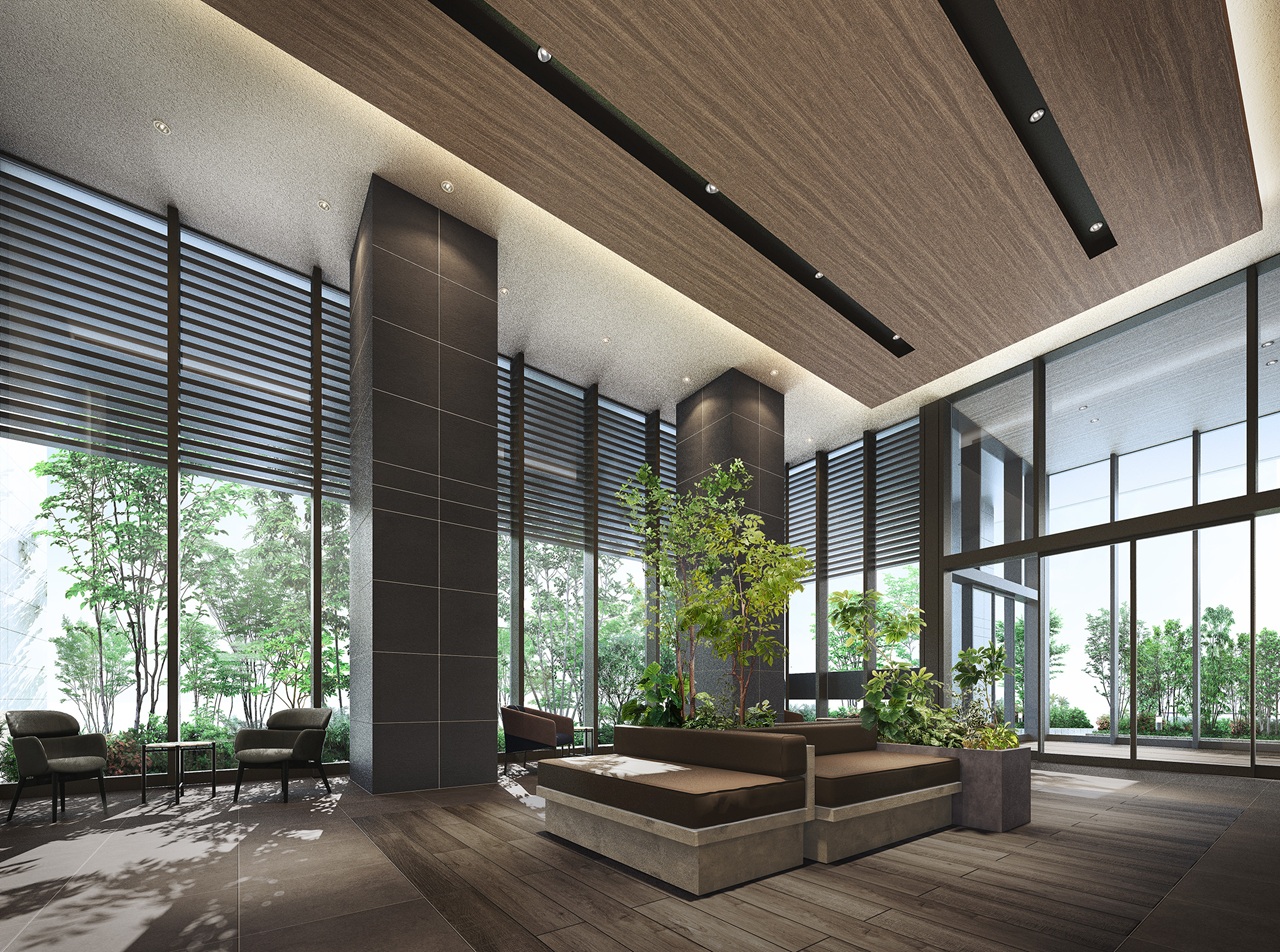 2層吹抜けのエントランスホール完成予想図