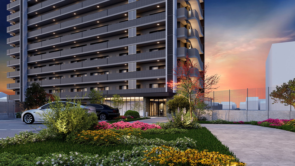 エントランスアプローチ完成予想CG（車寄せ）