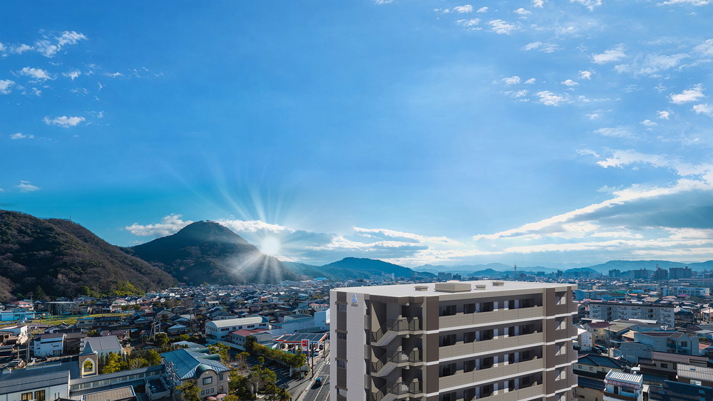 外観完成予想図（空撮合成図：2026年1月撮影_東方面）