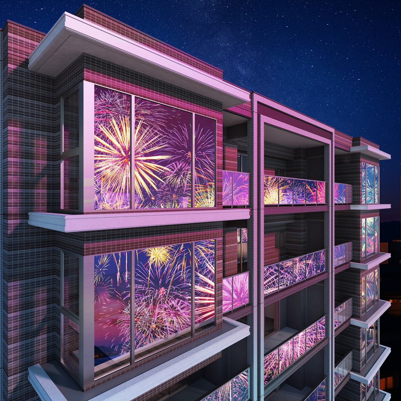 外観完成予想図（上層階花火）